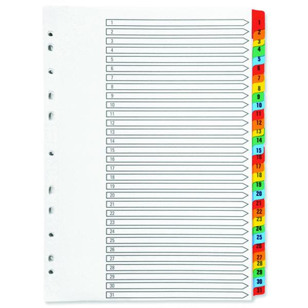 Q-Connect 1-31 Index Multi-punched Reinforced Board Multi-Colour Numbered Tabs A4 White KF01522