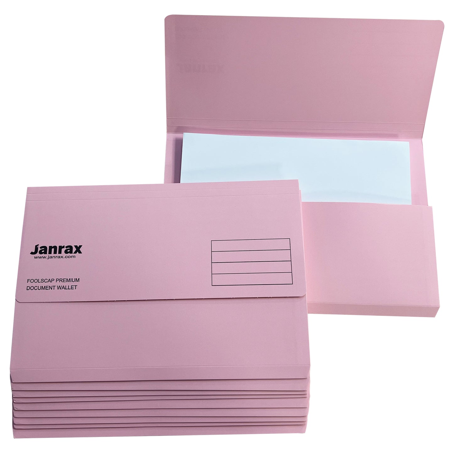 Pack of 100 Pink Card Premium Foolscap Document Wallets