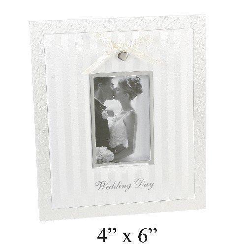 Wedding Day" Ivory/Silver Fabric Frame with Bow - 4" x 6