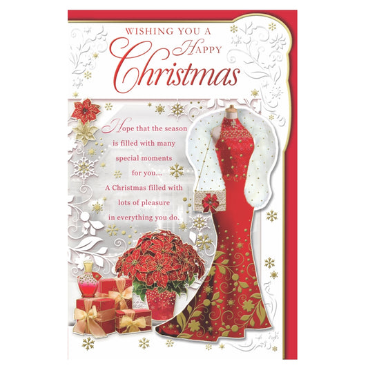 Pretty Dress Design Female Open Christmas Card
