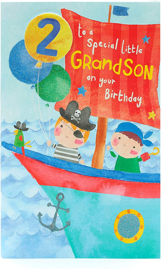 Grandson 2nd Birthday Card Pirate Boy Age 2 for Him