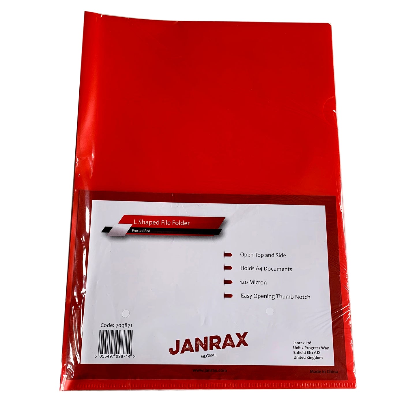 Pack of 50 A4 Red L Shaped Open Top and Side Report File Folders