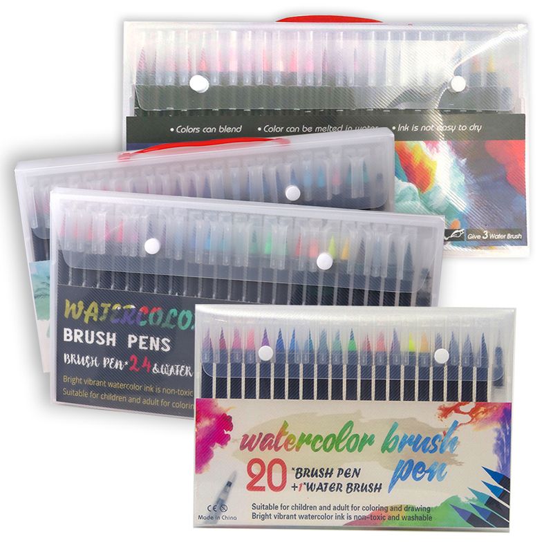 Pack of 48 Washable Water Colour Brush Tip Pens