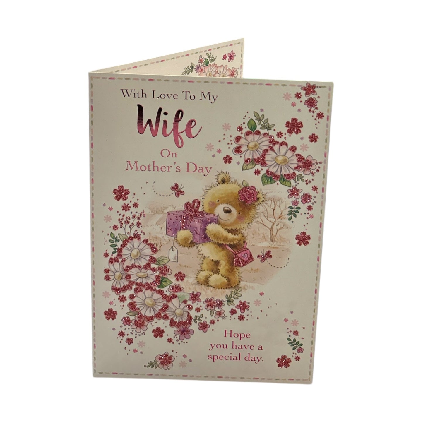 To My Wife Teddy Holding Gift Design Mother's Day Card