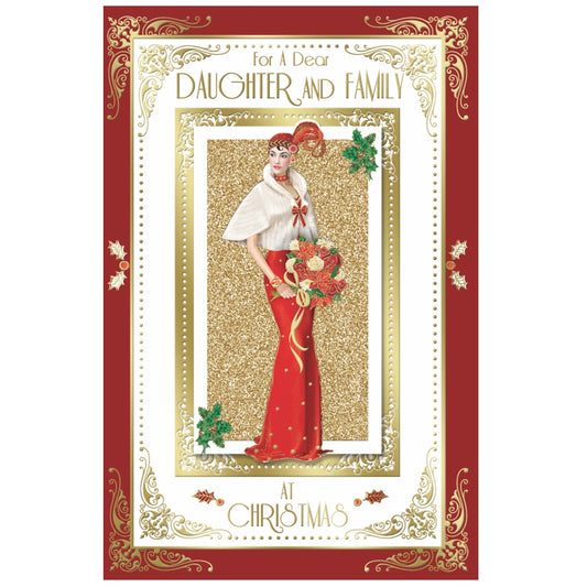 For a Dear Daughter and Family Lady With Bunch of Flower Design Christmas Card
