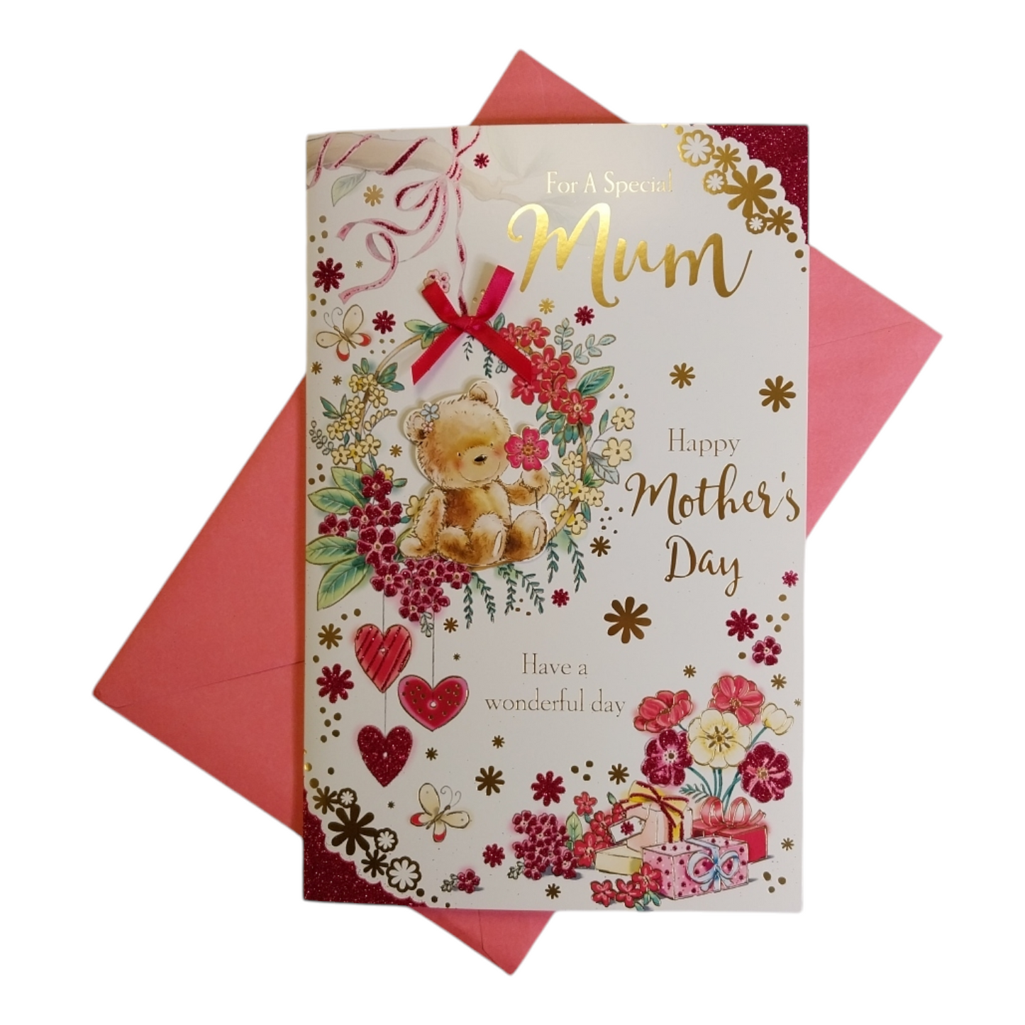 For A Special Mum Teddy Design 8 Page Insert Luxury Mother's Day Card