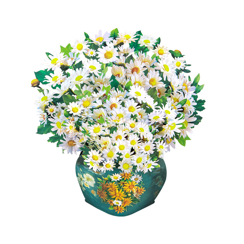 Golden Bloom White Daisy 3D Pop Up Vase Greeting Card - Birthday Anniversary Mother's Valentine's Day