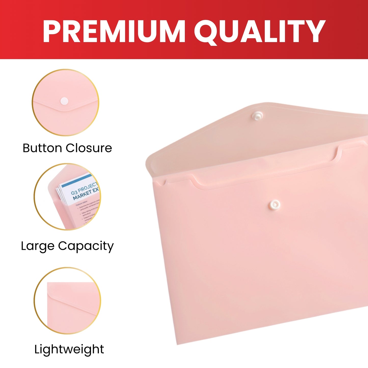 Pack of 12 A5 Assorted Light Pastel Coloured Soft Touch Plastic Document Wallets with Button Closure