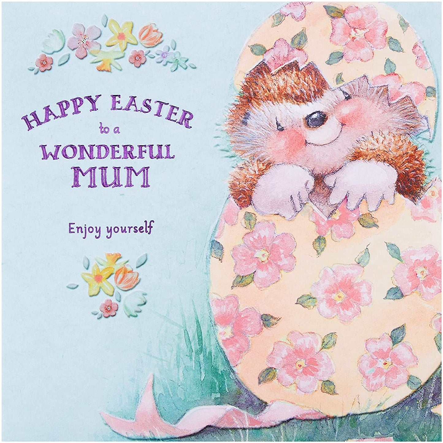 Cute Country Companions Hedgehog and Floral Egg Mum Easter Card