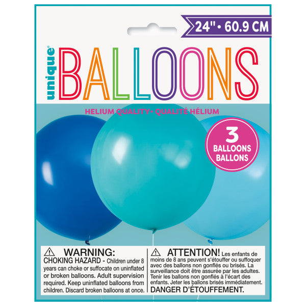 Pack of 3 24" Blue & Teal Giant Latex Balloons