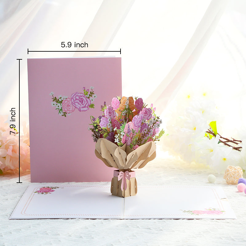 Bouquet of Pink Carnation 3D Pop Up Greeting Card - Mother's Day Anniversary Birthday