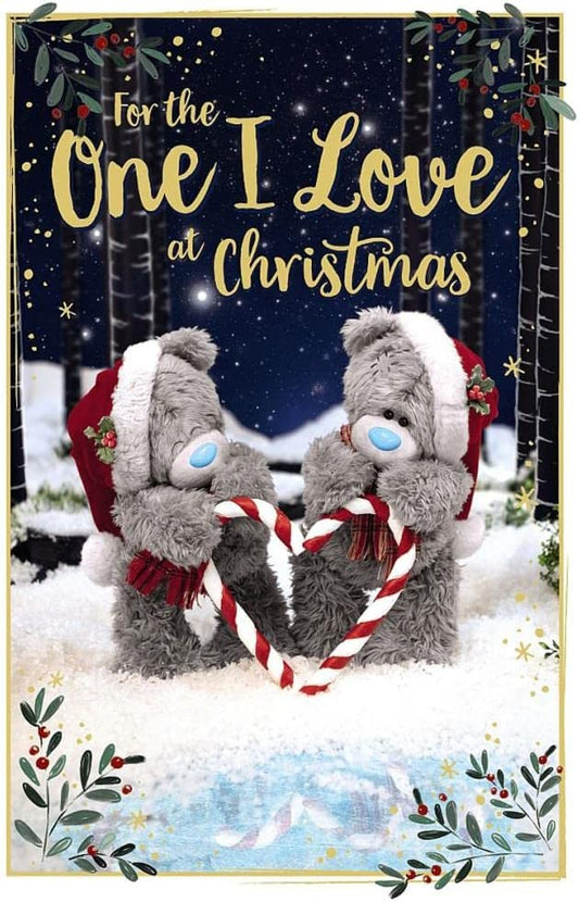 Bears With Heart Candy Cane 3D Holographic One I Love Christmas Card