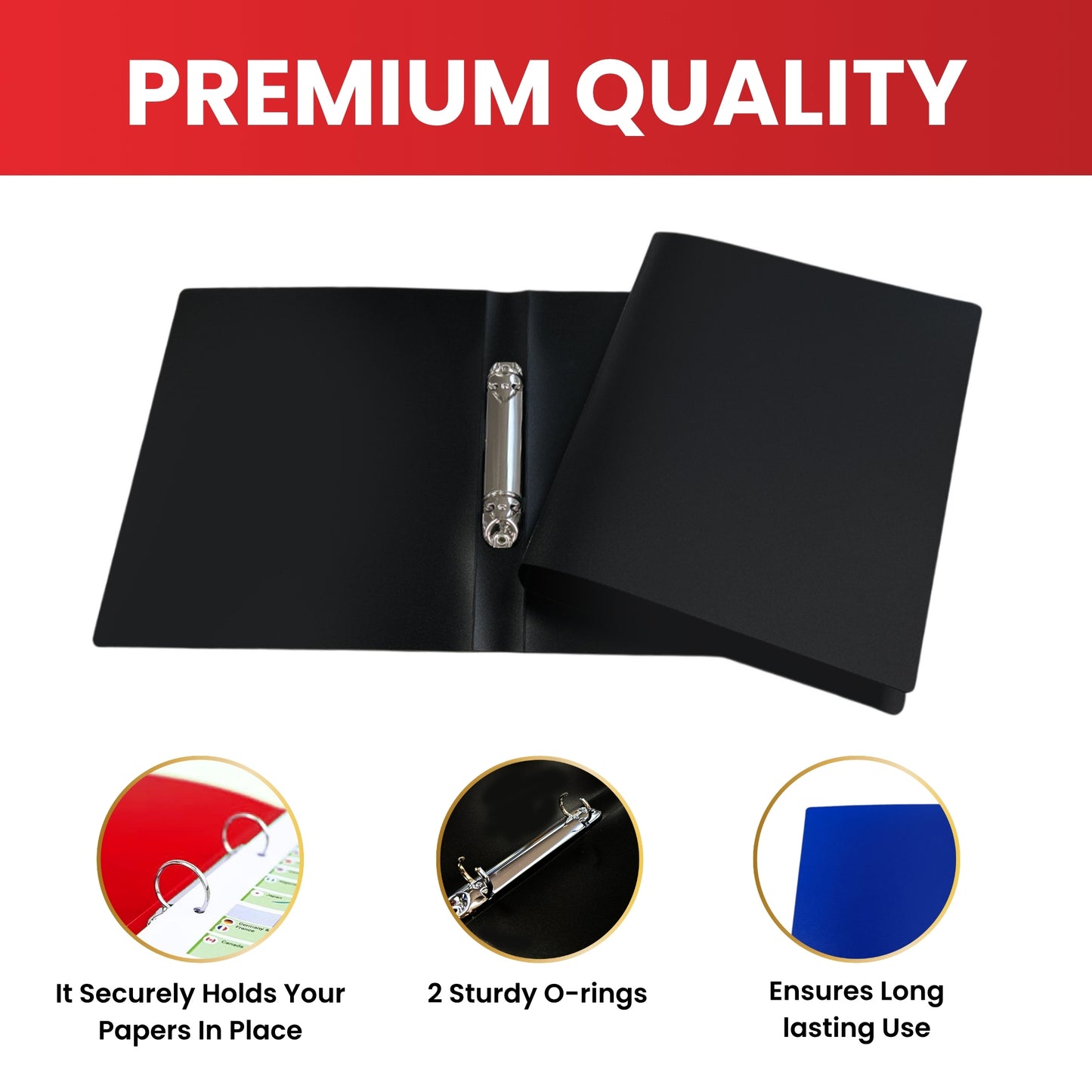 Pack of 5 A5 PP Ring Binders – 25mm Spine, 2 O-Ring Mechanism, 700 Micron Durable Cover – Assorted Colours