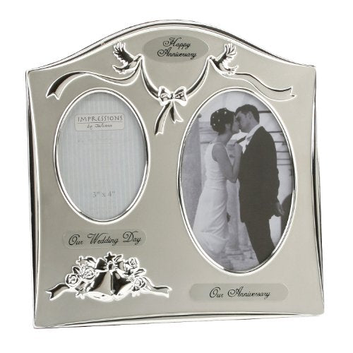 Two Tone Silverplated Wedding Anniversary Gift Photo Frame - "Our Anniversary"