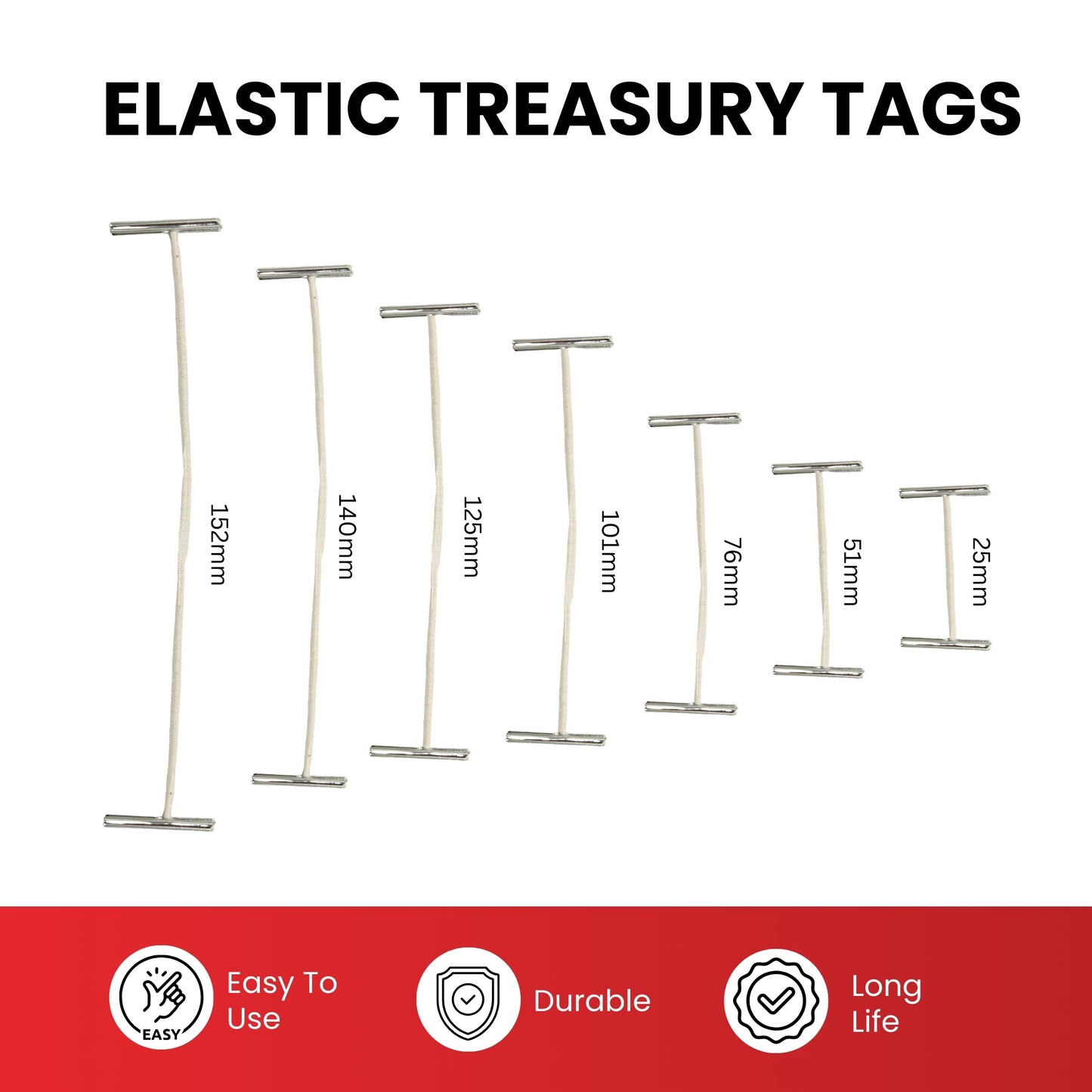 Pack of 500 Elastic White 152mm Metal End Treasury Tags