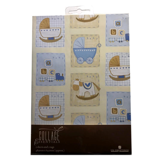 For New Born Baby Gift Wrapping Paper and Tag For Boy Birth 