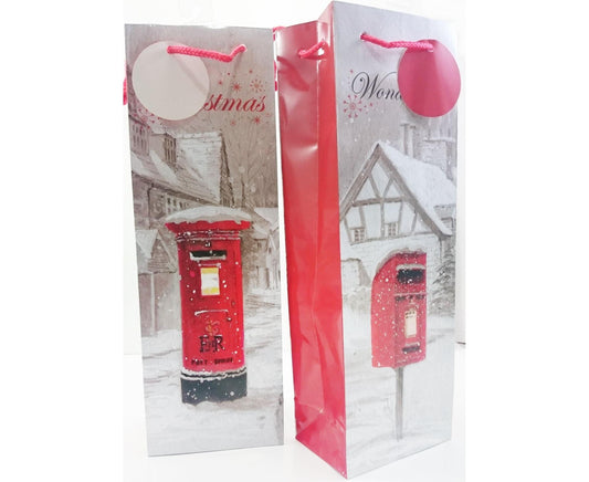 Postbox Scene Design Bottle Size Christmas Gift Bag