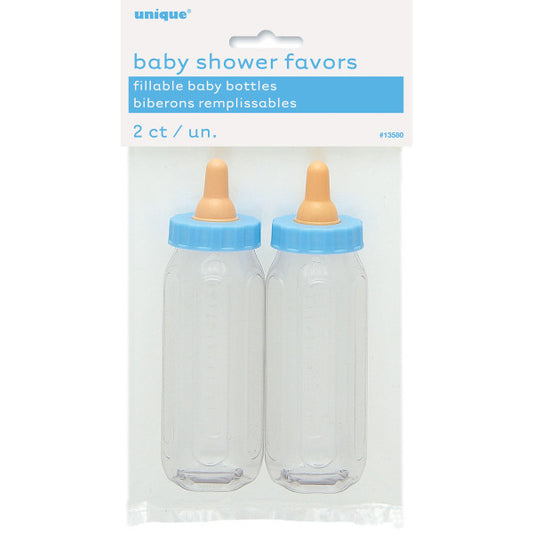 Pack of 2 5" Blue Fillable Baby Bottles For Baby Shower Favors