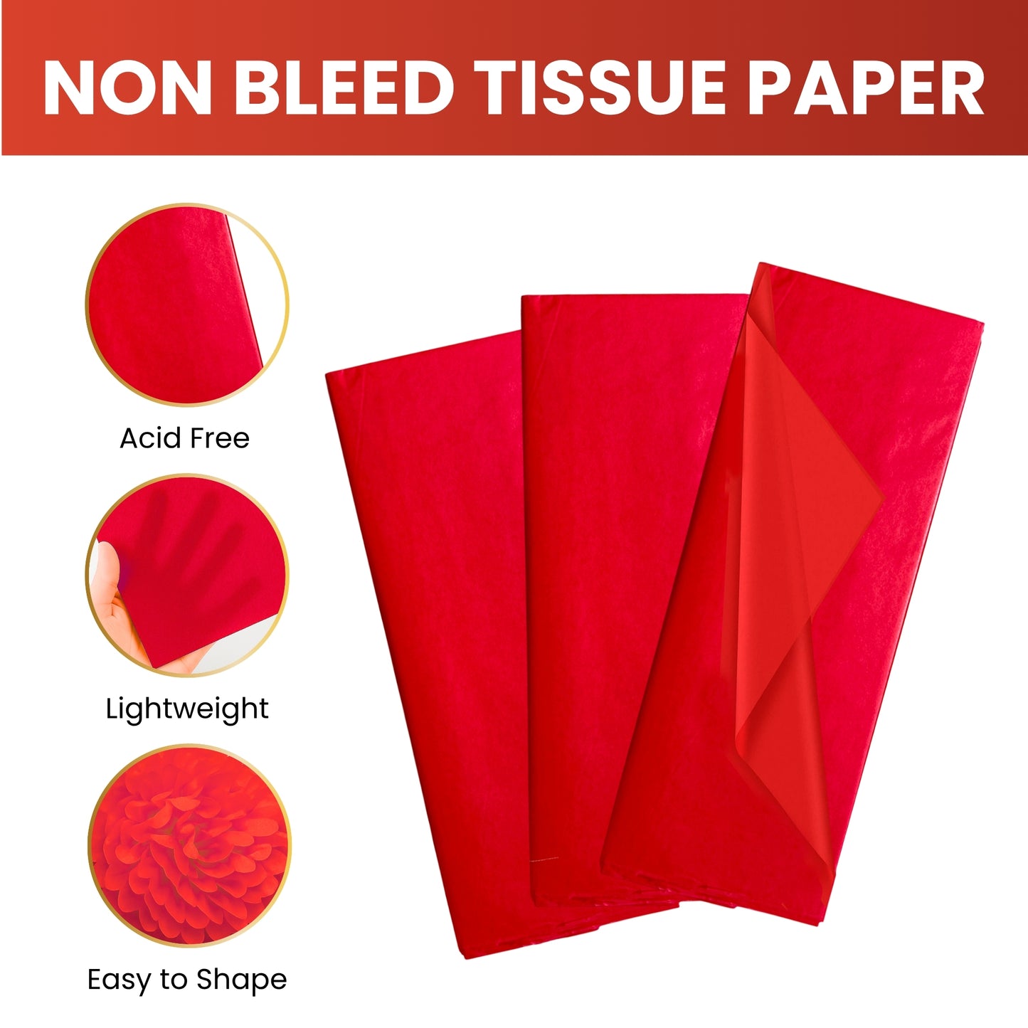 Pack of 800 Red Acid Free 50 x 70cm Tissue Paper Sheets