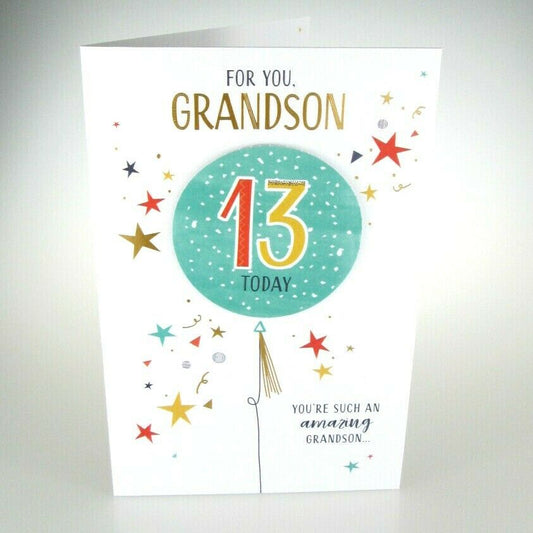 Grandson Birthday Card with Personalised Age Stickers 13th or 16th 