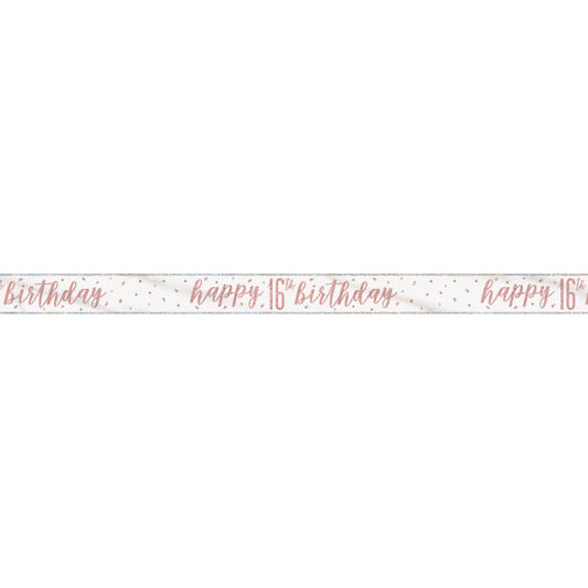 9ft Glitz Rose Gold Foil Banner "Happy 16th Birthday"