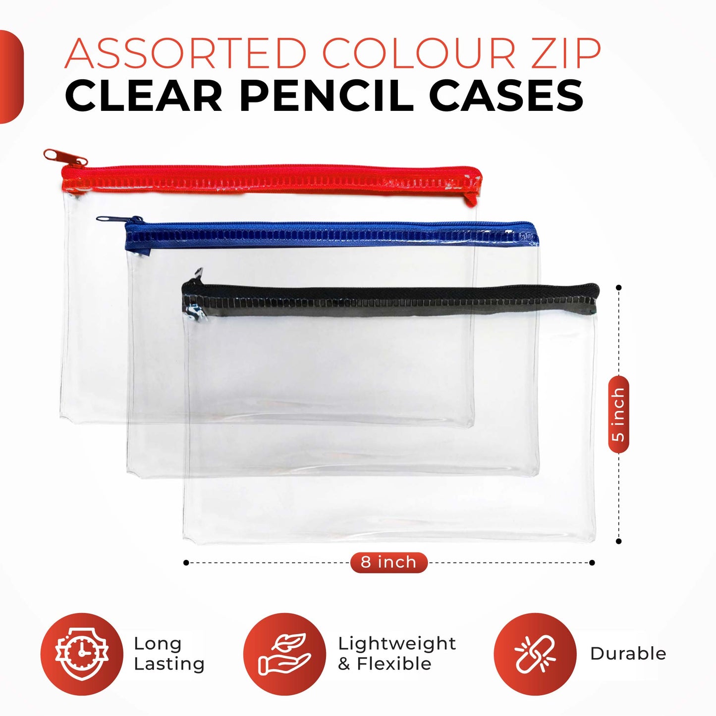 Pack of 12 Janrax 8x5" Green Zip Clear Exam Pencil Case