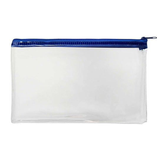 Pack of 12 Janrax 8x5" Blue Zip Clear Exam Pencil Case