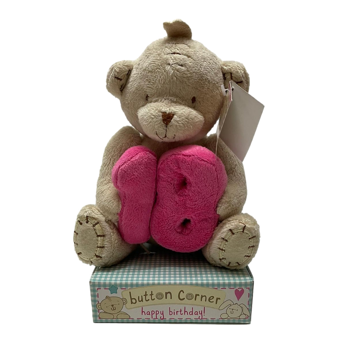 18th Birthday Button Corner Bear Holding Number "18"