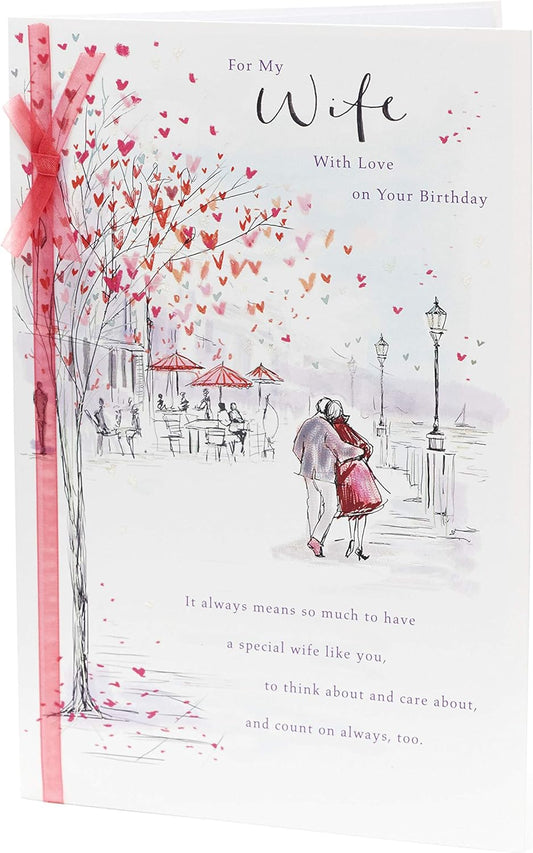 Sentimental Verse, Illustrated Design with Ribbon Wife Birthday Card 