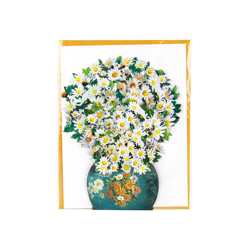 Golden Bloom White Daisy 3D Pop Up Vase Greeting Card - Birthday Anniversary Mother's Valentine's Day