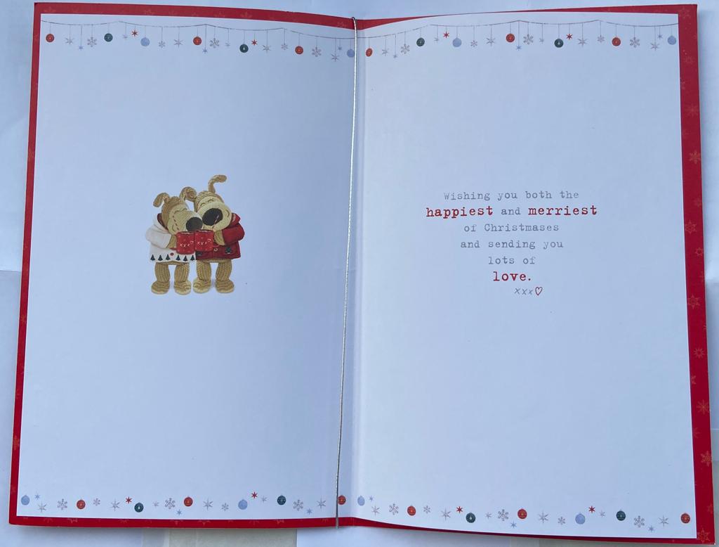 Sister And Her Partner Boofles Sitting On Sofa Design Christmas Card