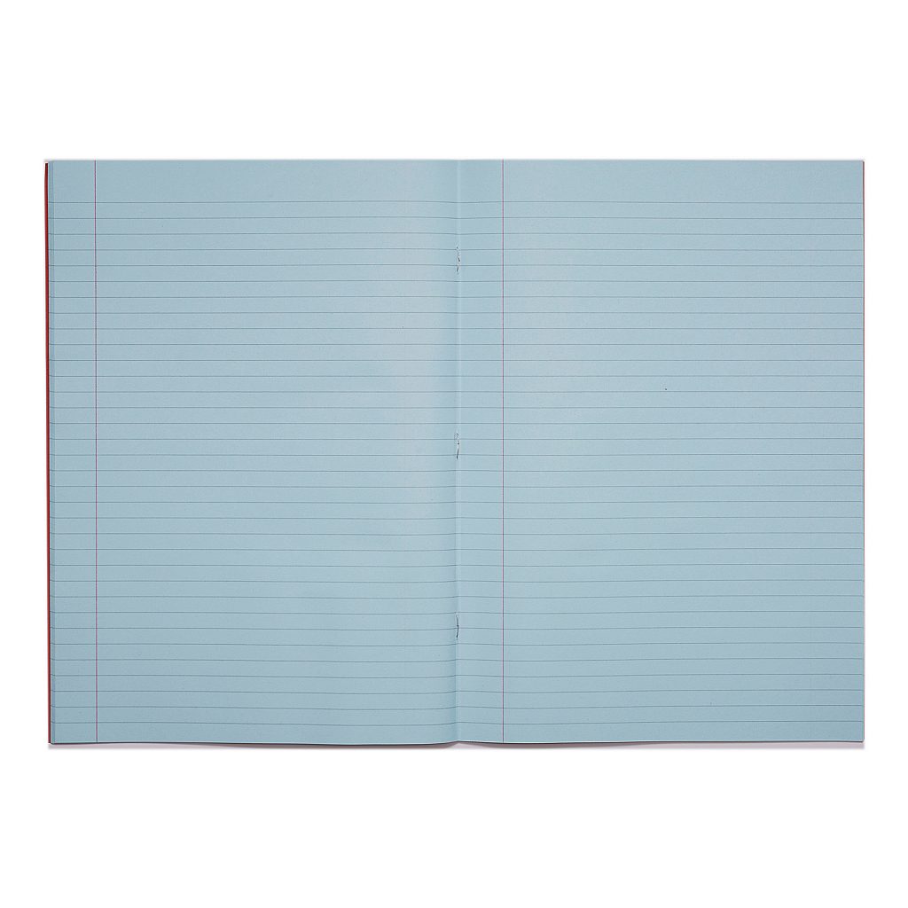 Pack of 10 Rhino A4 48 Page Red with Blue Tinted Paper 8mm Lined with Margin Exercise Books