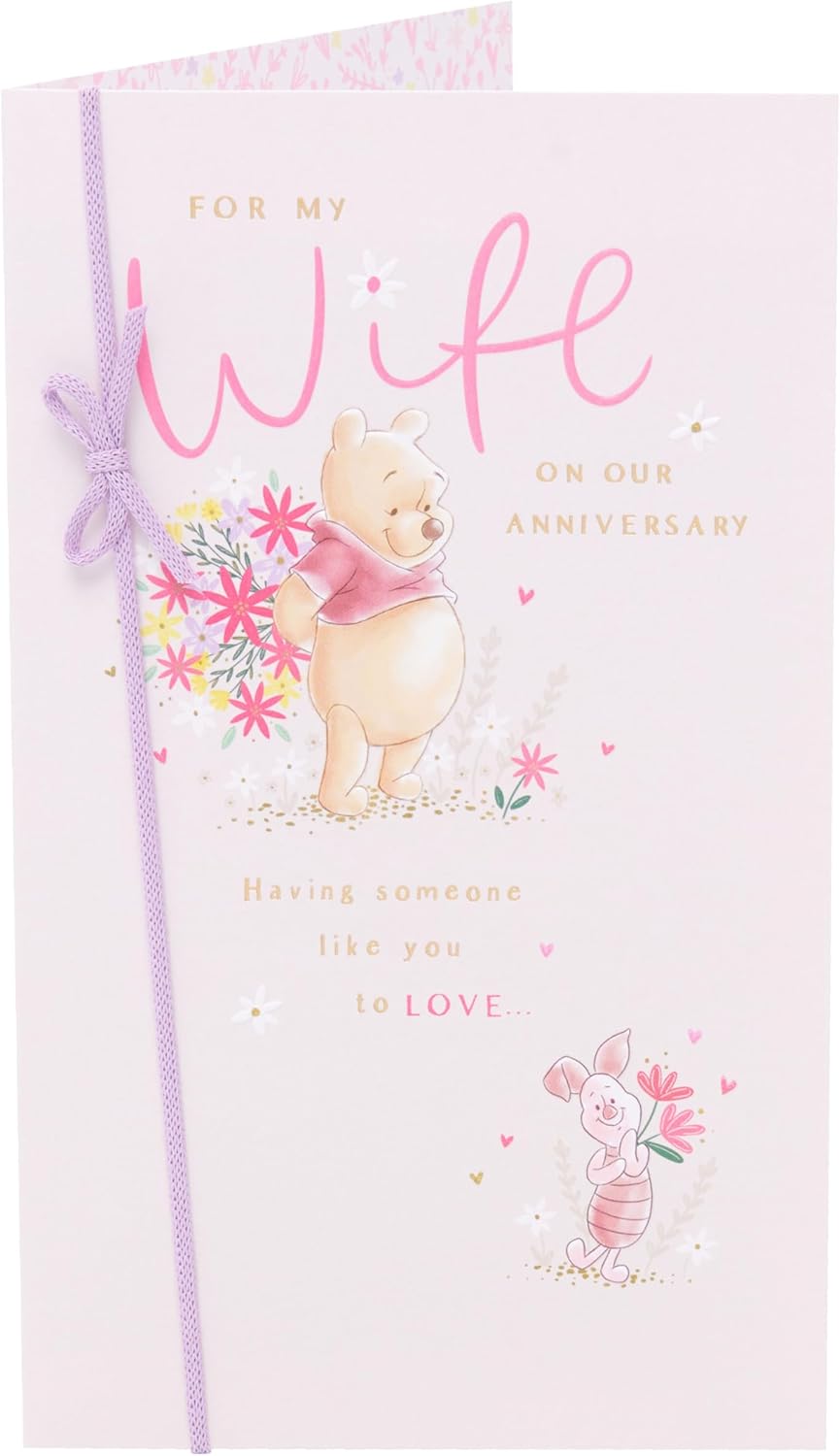 Disney Winnie the Pooh Soft Pink Design Wife Wedding Anniversary Card