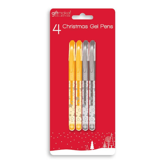 Pack Of 4 Christmas Gold & Silver Gel Pens - Includes 2 Gold & 2 Silver
