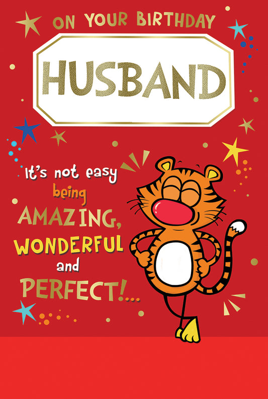 On Your Birthday Husband Cute Tiger Design Witty Words Card