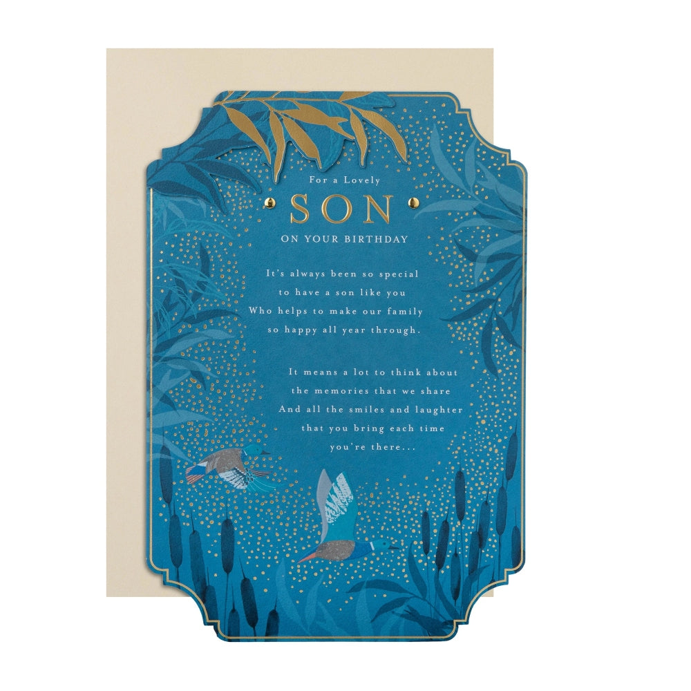Blue Traditional Floral Design with Heartfelt Verse Son Birthday Card