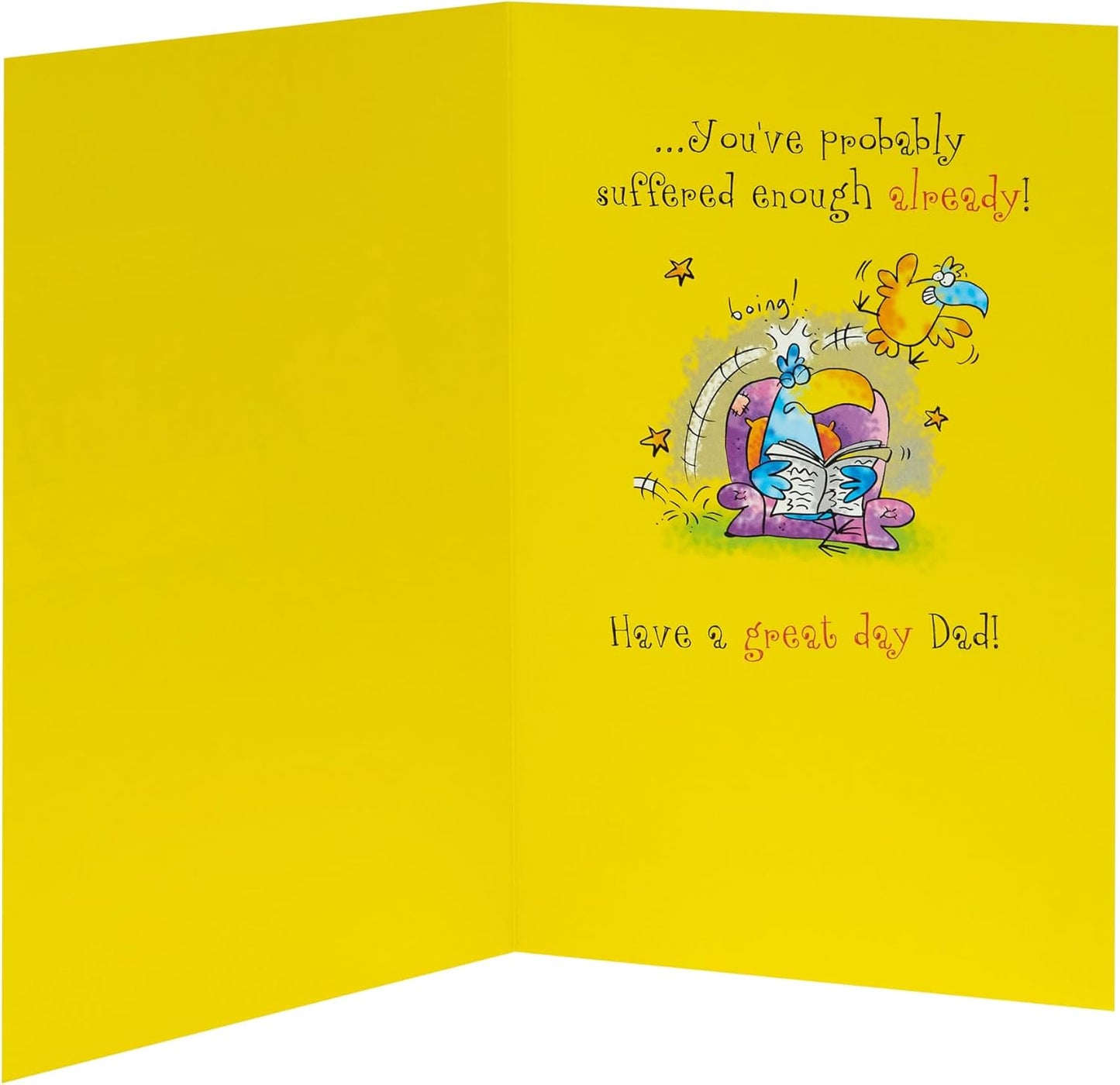 Yellow Bird Reading Funny Dad Birthday Card