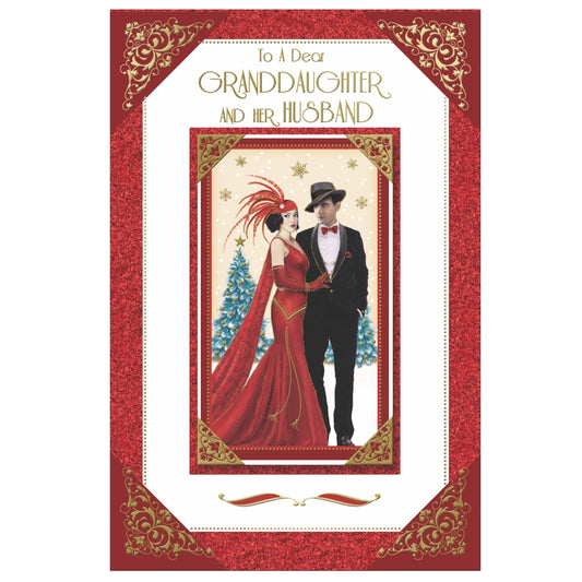 To a Dear Granddaughter and Her Husband Couple Photo Frame Design Christmas Card