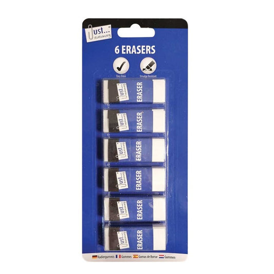 Pack of 6 White Erasers