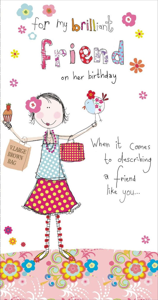 Cute Lady Shopping Friend Birthday Greeting Card For her