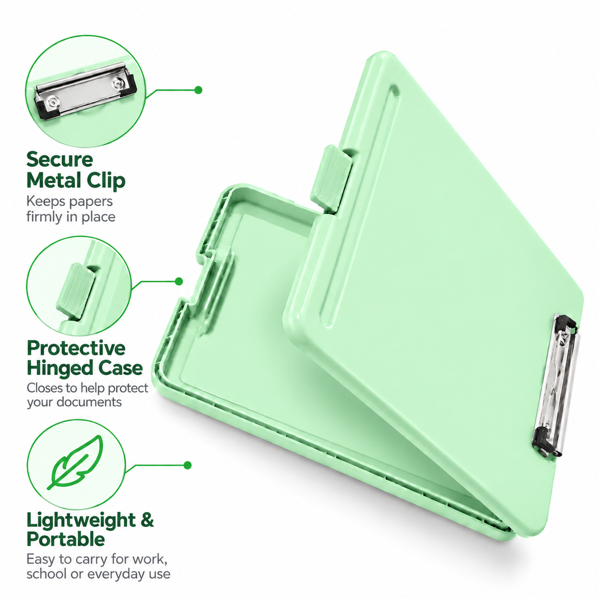 Pack of 5 A4 Pastel Coloured Plastic Clipboard Box Files - Storage Filing Case