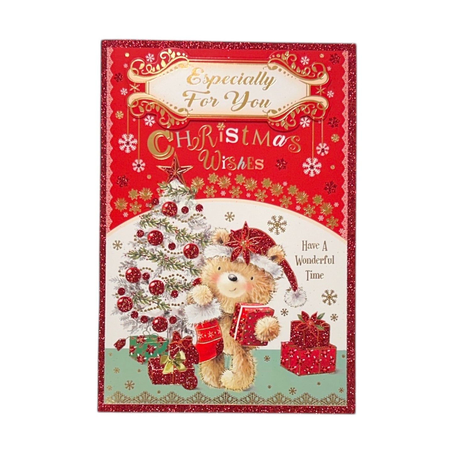 Especially For You Teddy With Stocking and Gift Design Christmas Card