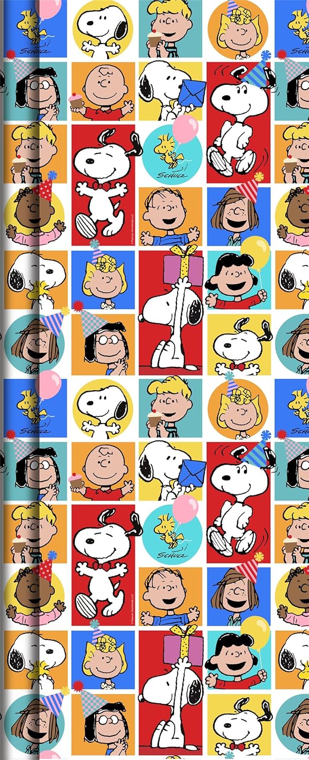 Official Peanuts Wrapping Paper 3 x 2 metre Rolls featuring Snoopy Charlie Brown for Birthday, Christmas or Christening