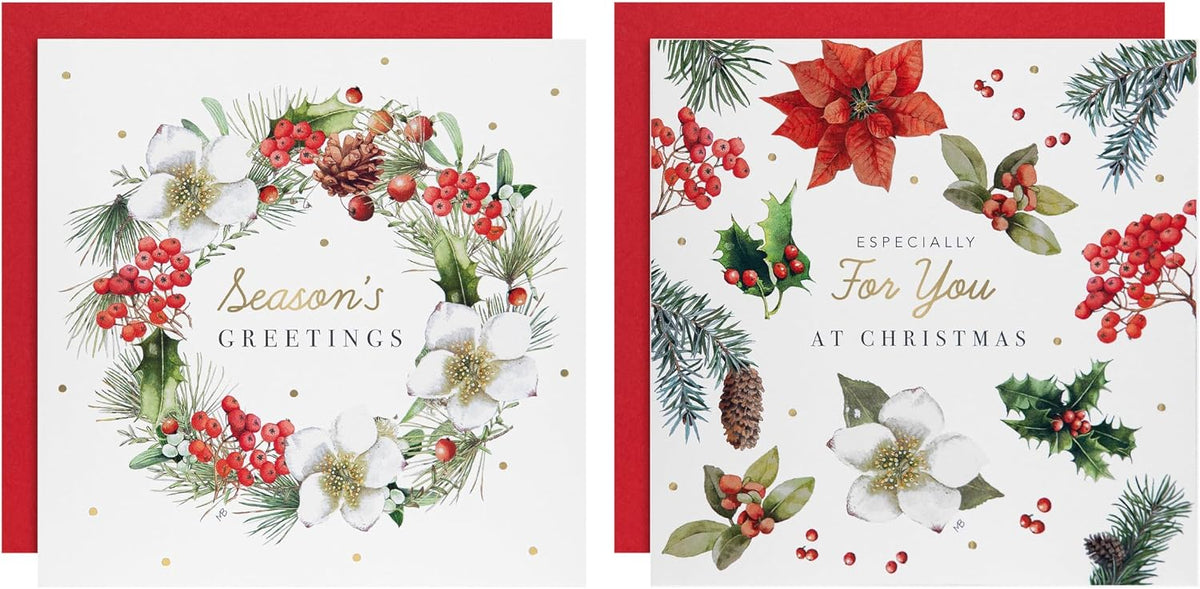 Marjolein Bastin Festive Floral 16 Pack 2 Designs Charity Christmas Cards