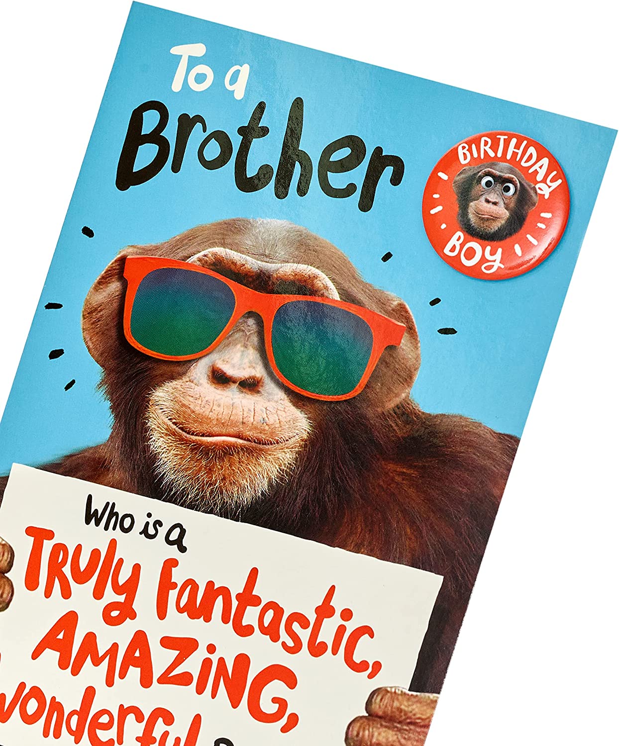 Funny Monkey Design Brother Birthday Card with Badge
