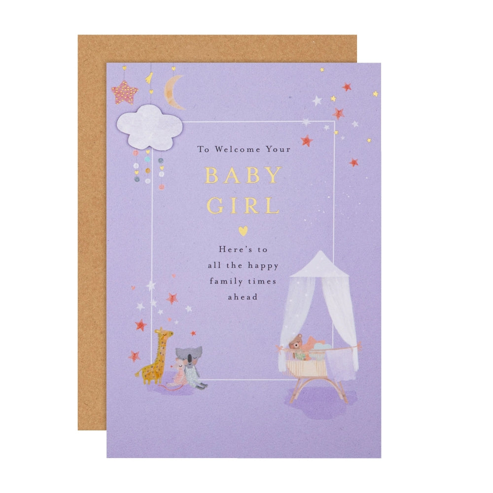 Crib & Toy Animals Design New Baby Girl Congratulations Card
