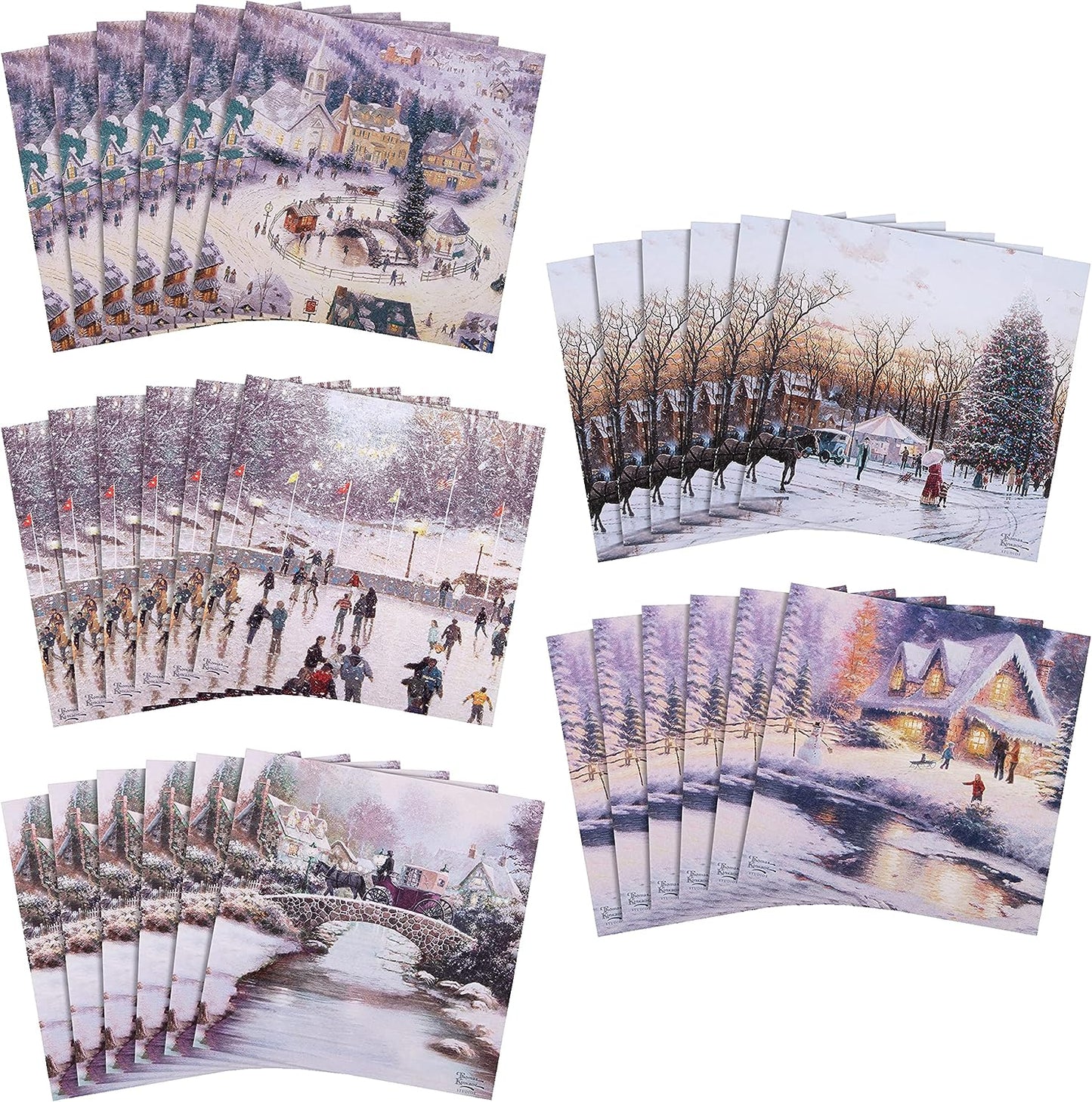 Pack of 30 in 5 Thomas Kinkade Designs Charity Christmas Cards