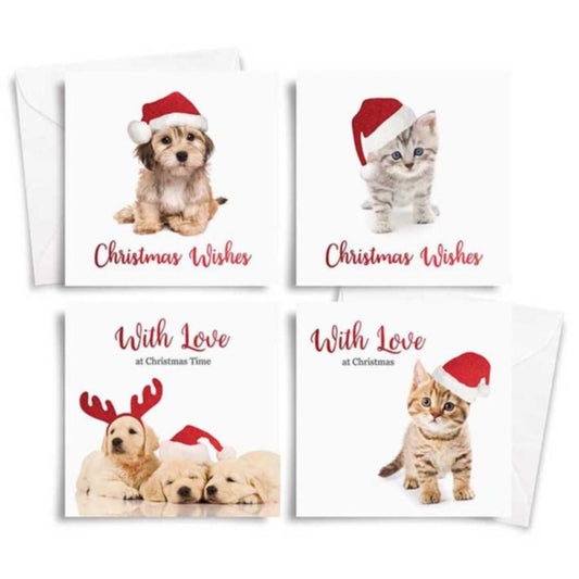 Pack of 10 Square Dogs and Cats Photographic Christmas Cards