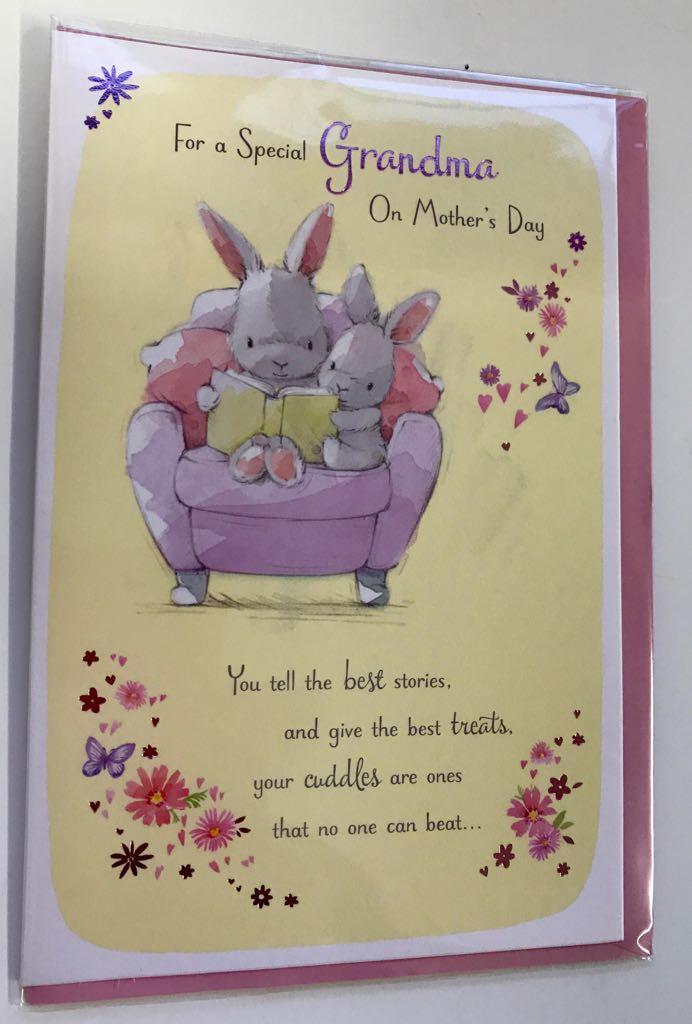 Grandma Adorable Two Bunny Read Story Mother's Day Card