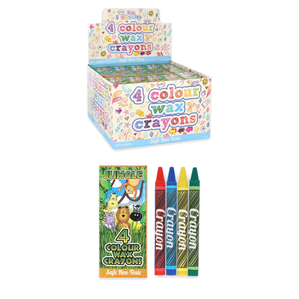 12 Packs of 4 Colour Jungle Animal Wax Crayons